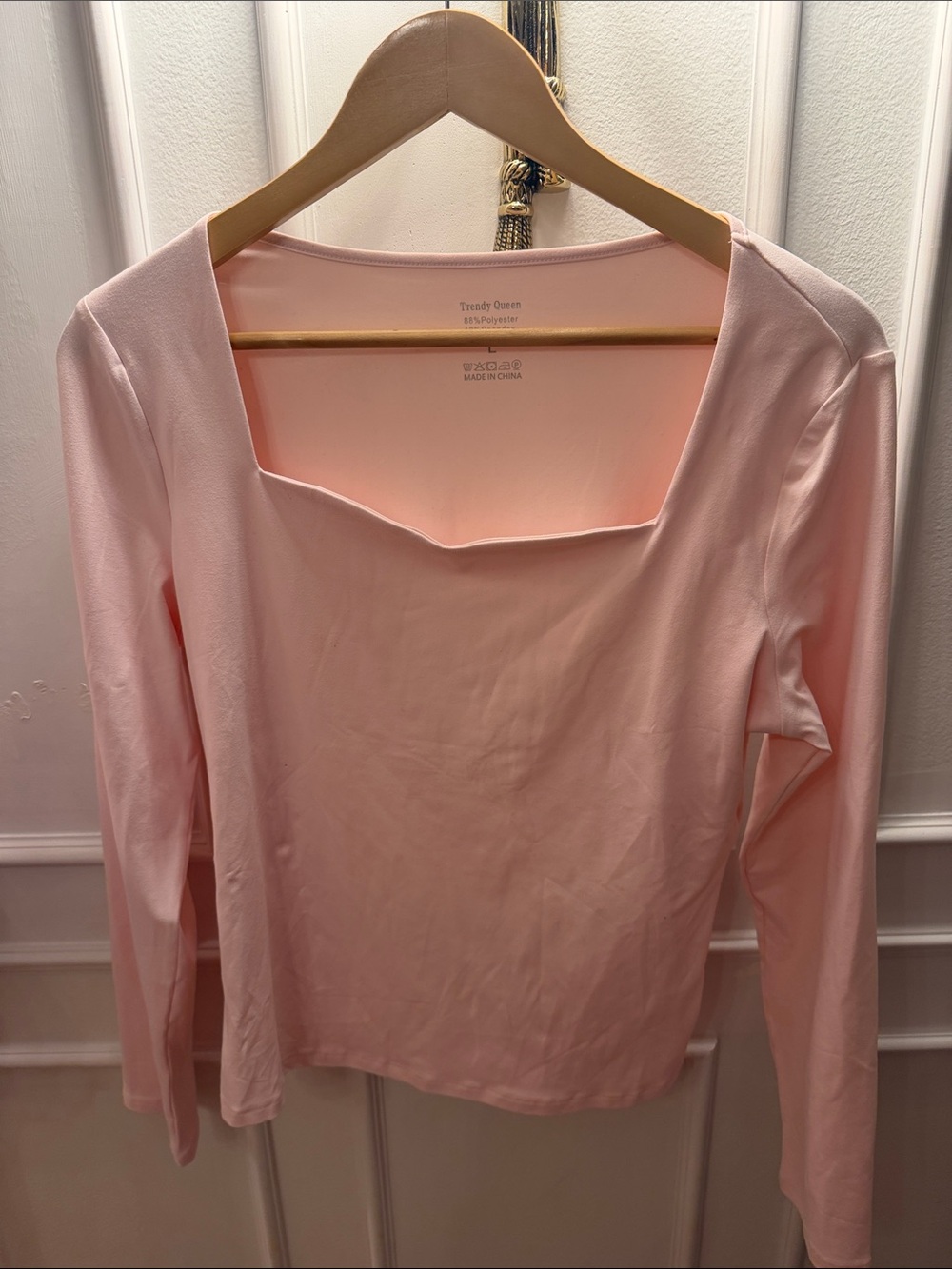 Women's Pink Square Neck Long Sleeve Top